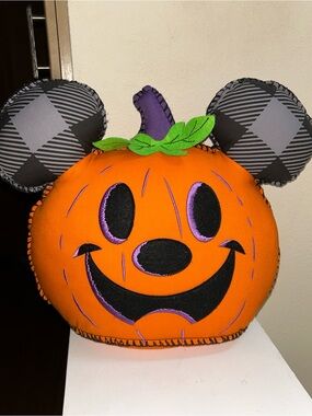 Halloween Pumpkin Mouse Plush Pillow - Orange & Black